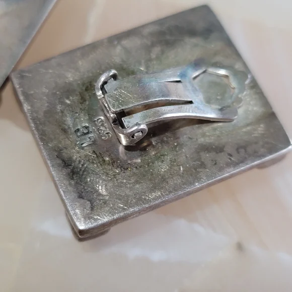 Sterling Silver Vintage LB Baltic Amber .925 Clip On Earrings - Picture 8 of 10